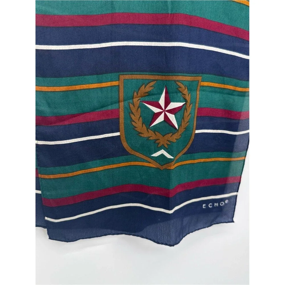 Echo Silk Scarf Striped Lightweight Accessory Preppy Nautical Crest Vintage